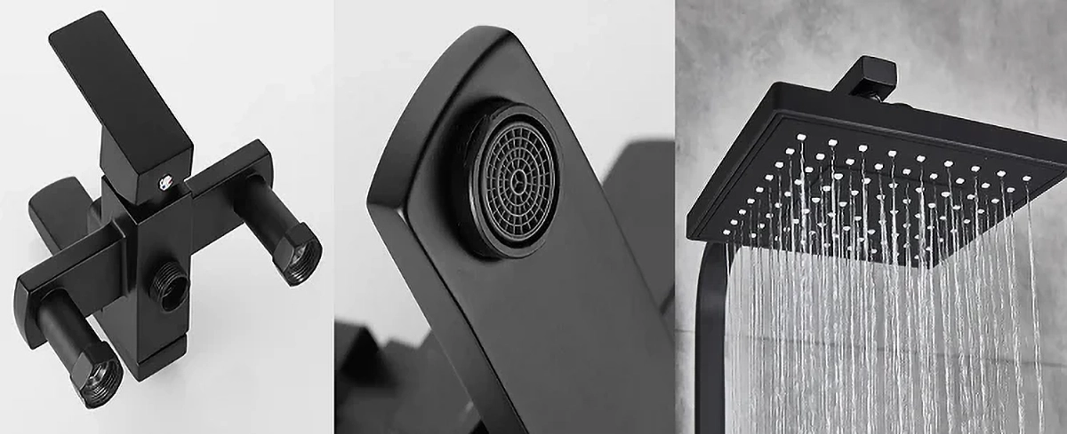 Colonne de douche Tipaza noire mate en laiton avec douchette 3 fonctions